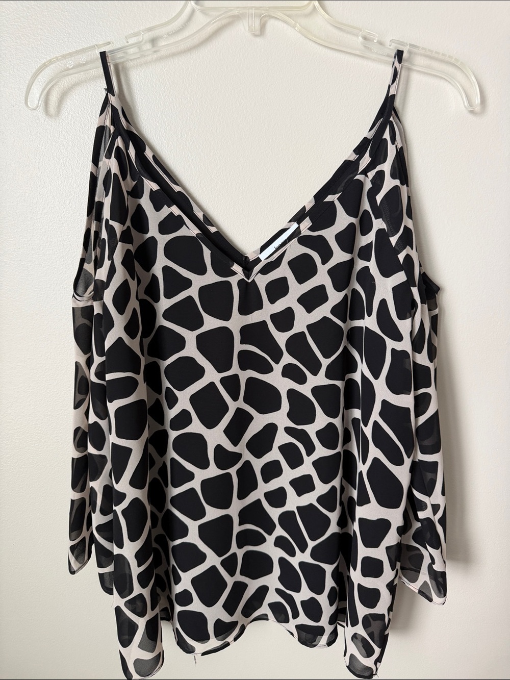 Bar III Black and Cream Cold-Shoulder V-Neck Spotted Camisole